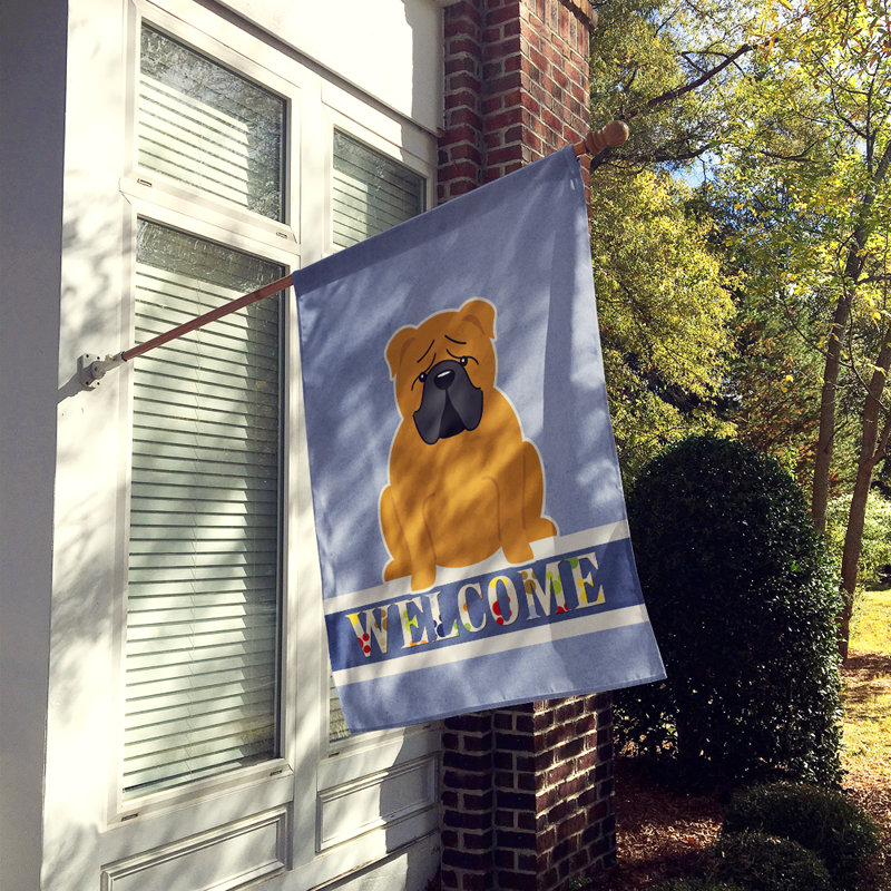 Polyester 2 côtés 40 x 28 po welcome drapeau maison, Bouledogue anglais roux assis