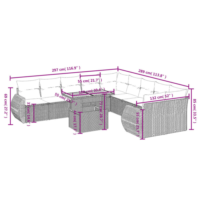 Ensemble de canapé de jardin en rotin PE Vidaxl