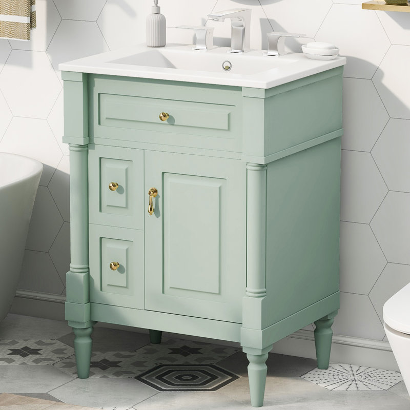 Meuble-lavabo 24 po avec comptoir en céramique, Vert