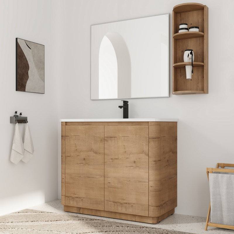 40'' Single Bathroom Vanity with Ceramic Top With Floating Storage Rack, 40"