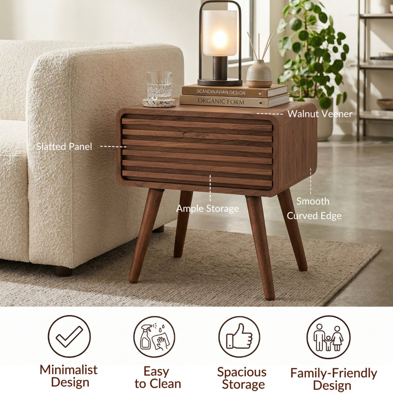 Bria End Table with Storage, Walnut