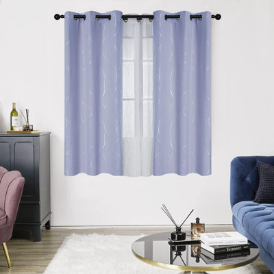 Blackout Grommet Silver Pattern Printed Curtains, 