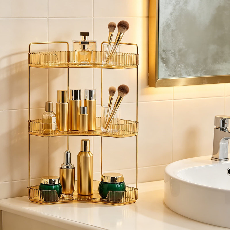 Organisateur de comptoir de salle de bain d'angle à 3 niveaux, étagère de rangement de comptoir en plastique, support de parfum pour meuble-lavabo de grande capacité