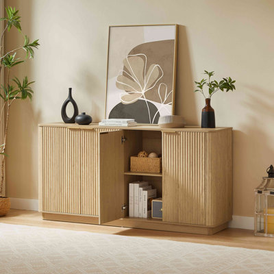 63" Vertical Stripe Buffet Cabinet Sideboard With Stoarge, Curved Wave Design, TV Stand, For Bedroom, Living Room, Hallway