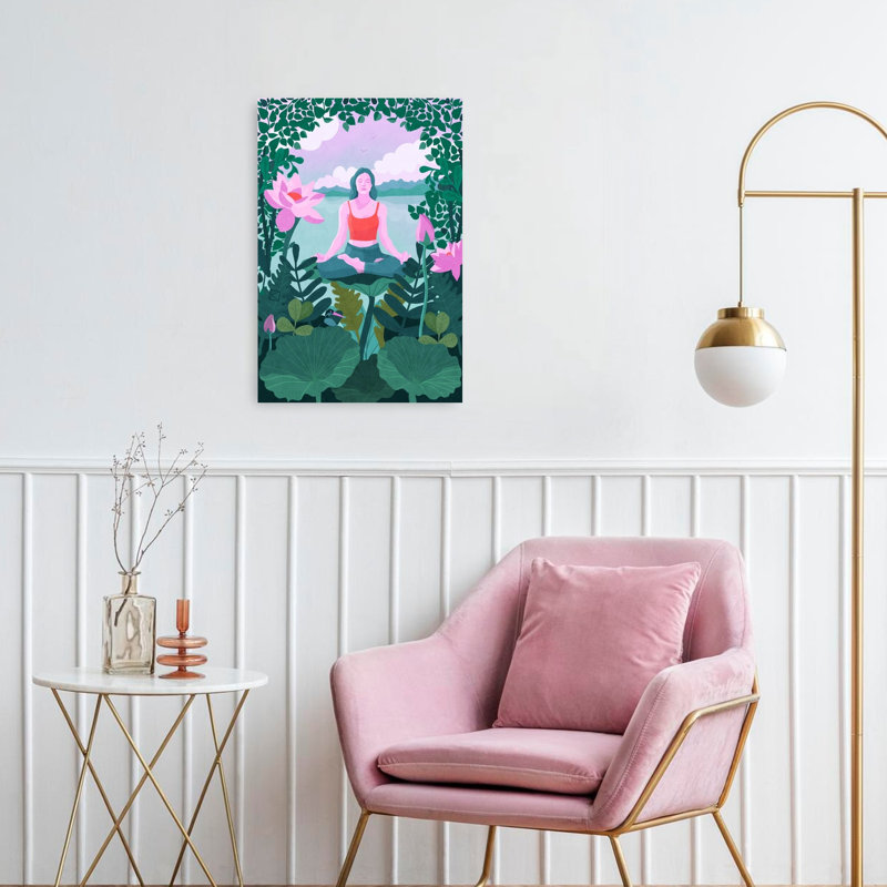 Peaceful Lotus Meditation Peaceful Serene Tranquil Lotus Flower Landscape Wall Art Print 1 Piece Wrapped Canvas Wall Art