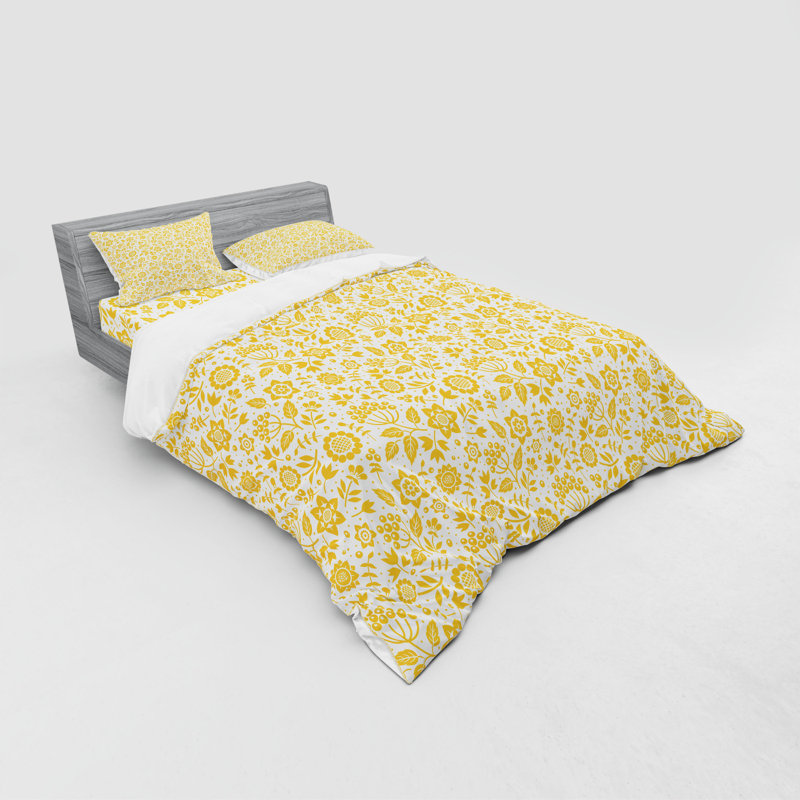 Ensemble de housse de couette à fleur jaune, Housse de couette grand + 3 pièces supplémentair