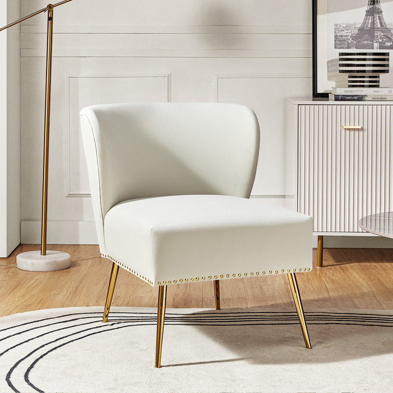Clive Velvet Side Chair, Ivory Velvet