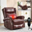 Fauteuil inclinable manuel chauffant à chaleur avec chaise berçante et pivotante en cuir véritable pour le salon, rouge