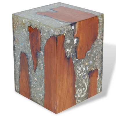 Siddharth Solid Wood and Resin Accent Stool