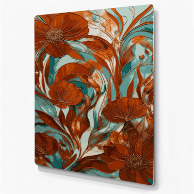 Abstrait floral 18, art mural en métal brun