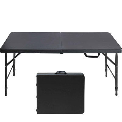 4Ft Black Folding Table For Camping. Versatile Indoor & Outdoor Activities. 135Kg Max Load. Fixed Grip Effortless And Carrying. Smooth, Waterproof Surface Camping, Black. Practical. Capacity. Easy
