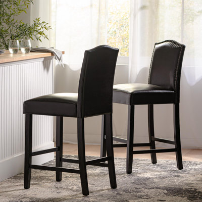 Ensemble de 2 tabourets de bar rembourrés à hauteur de comptoir de 26,25 po avec garniture cloutée, brun, polyuréthane