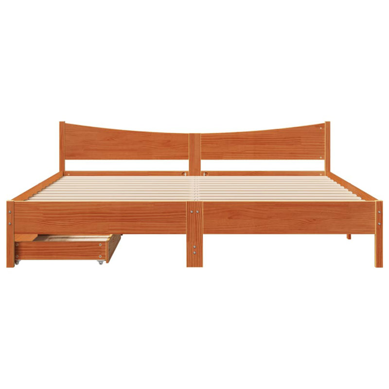 Solid Wood Storage Bed, Wax Brown, 200 x 200cm