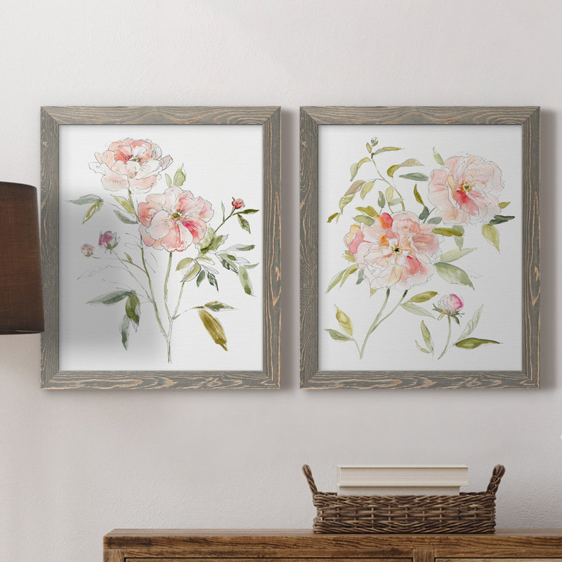 Carnet de croquis «Cottage Rose I», ensemble de 2 reproductions d'art, H 24 po x l 36 po x P 1,5 po, Toile avec cadre gris