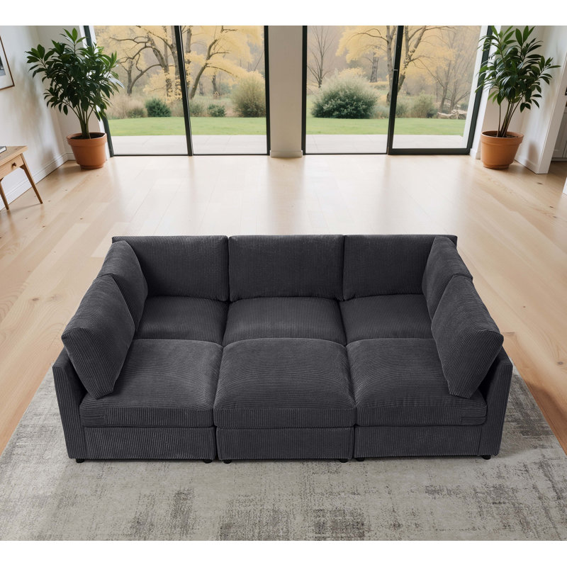 Canapé modulaire réversible en velours côtelé, 98" W, Dark Gray Fabric, Does Not Apply
