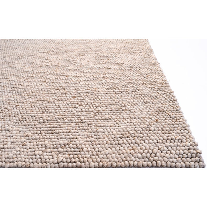 Jossi Solid Color Hand-Knotted Wool/Nylon Area Rug, Rectangle 6'6" x 9'6", Ivory/Beige