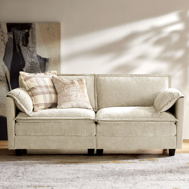 Herrick 74"W Modern Elephant Ear-Shaped Armrests Sofa, Beige