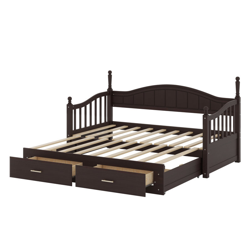Daybed With Trundle Bed, Extendable Daybed With Two Storage Drawers, Espresso