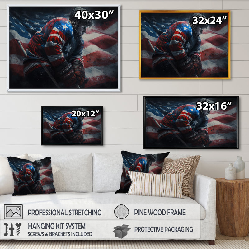 «Hockey Player On Break IV», impression sur toile, H 30 po x l 40 po x P 1,5 po, Toile avec cadre flottant noir