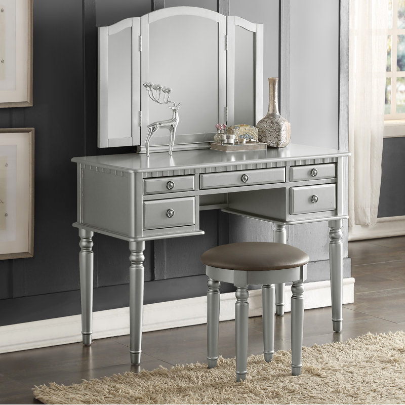 Coiffeuse avec miroir Torrance, Argent ‑ incorrect