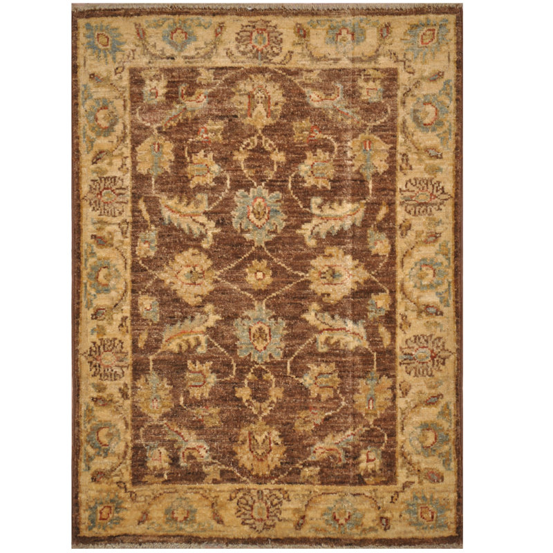Tapis unique en laine noué à la main brun / ivoire 2 pi x 3 pi Luicana Luicana