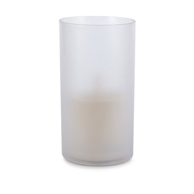 5in by 9in Illumaflame Hand Poured Wax Candle in a Soft Gray Frosted Glass