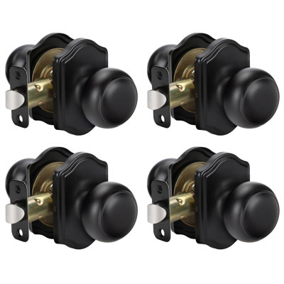 Matte Black Closet Door Knobs Interior No Lock, Passage Door Knobs Hallway, Black Door Knob Without Lock 4 Pack