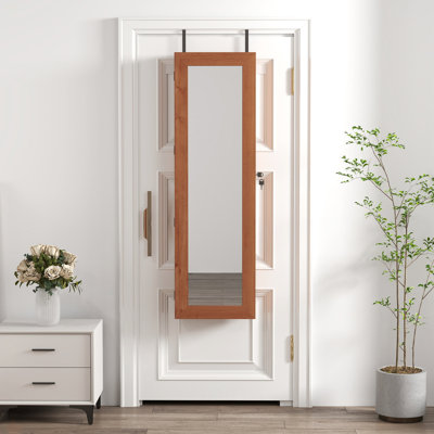Solid Wood Jewellery Armoire Organizer Cabinet With Full-Length Mirror, 47.5X14.3 In Wall-Mounted Lockable With LED Light