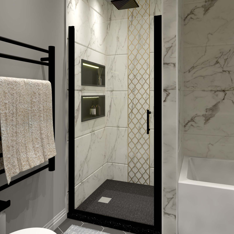 Double porte de douche coulissante sans cadre avec verre transparent de 3/8 po, Noir