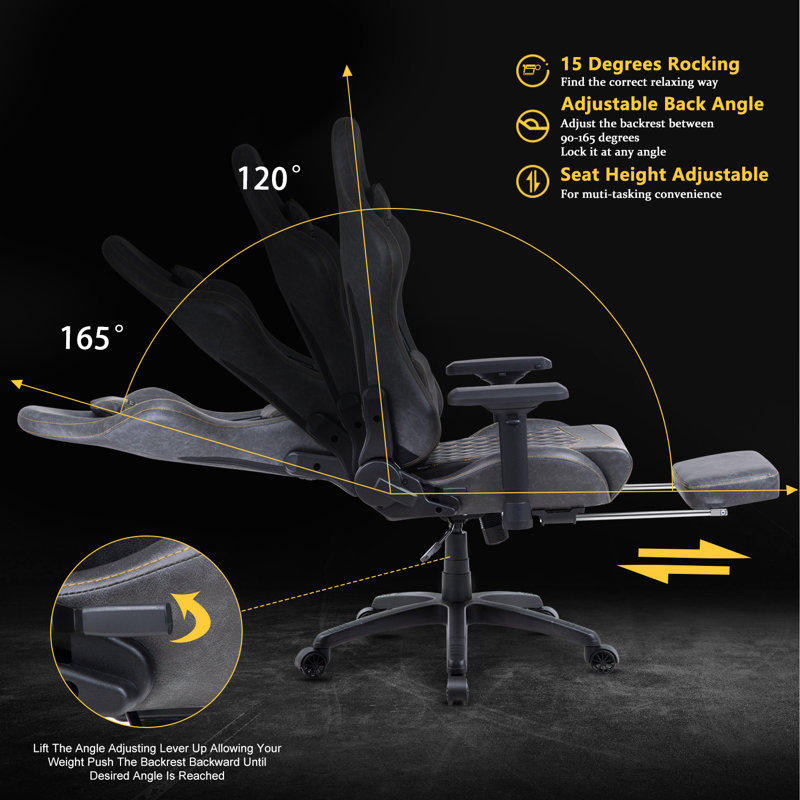 Gray PU Leather Ergonomic Gaming Chair with 4D Armrests and Footrest