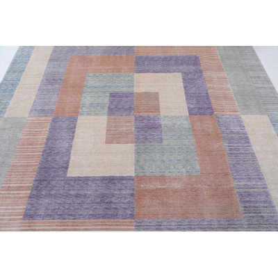 Tapis moderne fin noué à la main 7 pi 9 po x 9 pi 1 po