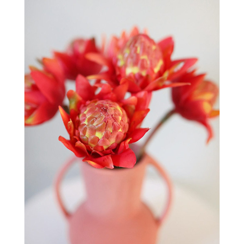 Faux Green Waratah Protea 16.5”, Red Orange, 16.5" H x 5" W
