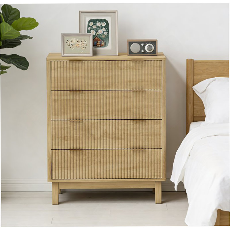 Table de chevet avec 4 tiroirs et quatre pieds en bois d'hévéa pour la chambre à coucher