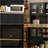 71" Modern Black Kitchen Pantry Cabinet with Drawers & Open Shelves - Storage Center for Coffee Bar or Microwave-762150725