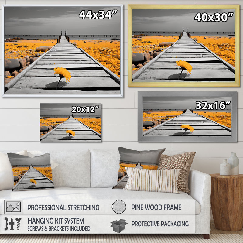 Taplin Beach Pier Point de vue noir X sur toile, H 12 po x l 20 po x P 1 po, Cadre photo noir
