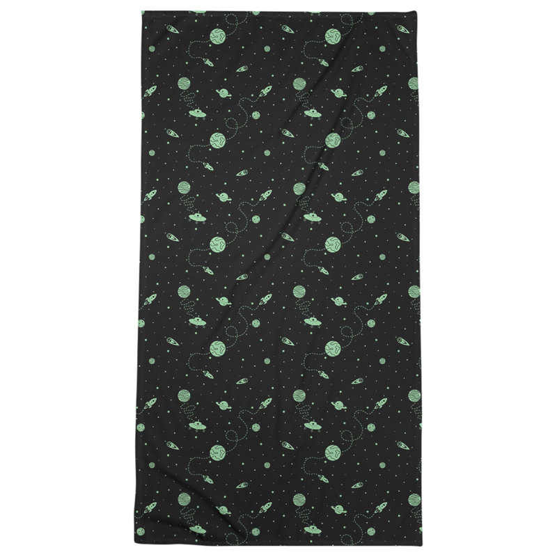 Serviette de bain à espace extérieur, Noir/vert