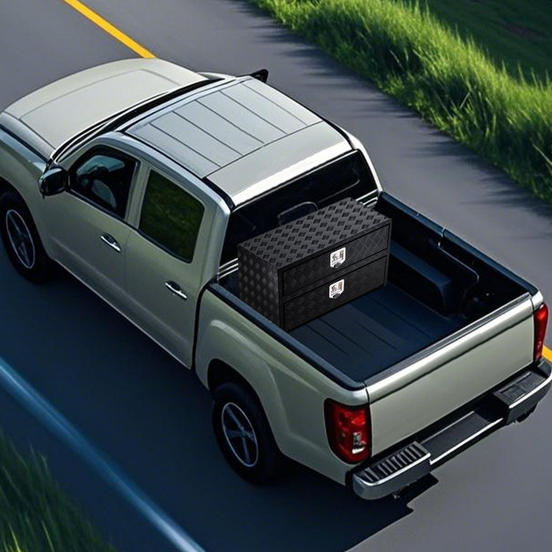 24" Aluminum Truck Tool Box, 2 Tier Tool Chest Organizer with Lock & Keys, Underbody Truck Box, Waterproof Truck Bed Toolbox for Pick Up, Deck Box