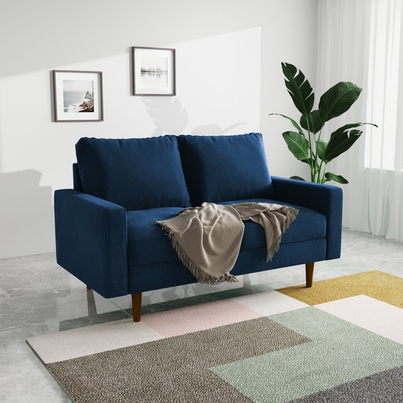 Merissa 58'' Velvet Square Arm Sofa Loveseat, Space Blue Velvet