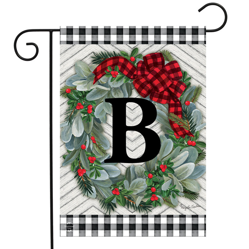 Hiver, couronne, monogramme, lettre B, drapeau de jardin