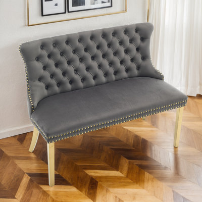 Elegant Dining Loveseat Bench – Soft Velvet Upholstery, Tufted Wingback,W/Handmade Buttons