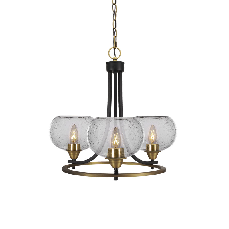 Lustre 3 lumières Paramount illustré en finition noir mat et laiton avec verre transparent 7 "