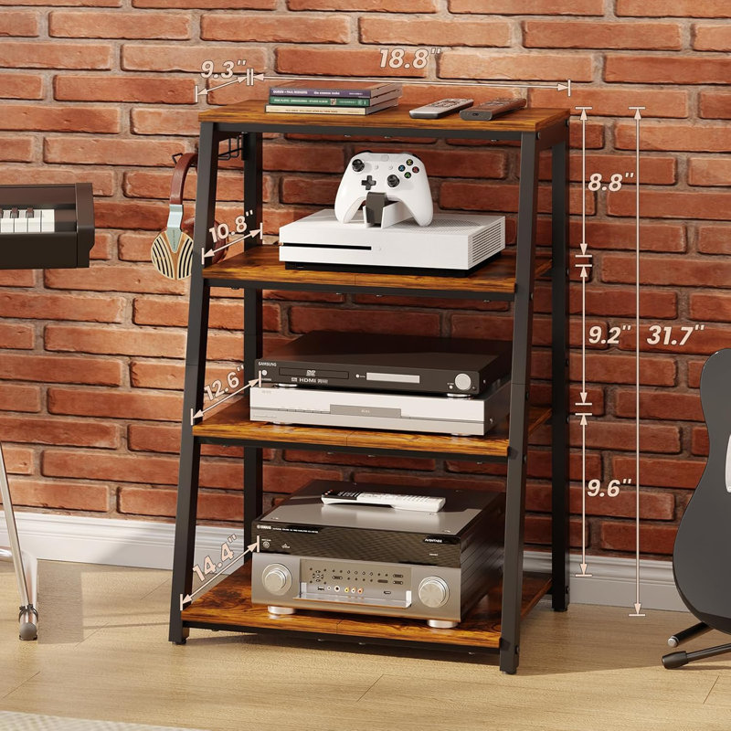 4-Tier AV Media Stand with 2 Hooks