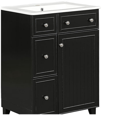 Armoire de meuble-lavabo 24 po avec lavabo en céramique, 2 tiroirs, 1 porte