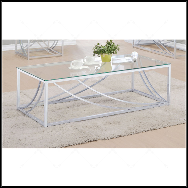 Glass And Chrome Coffee Table With Metal Leg