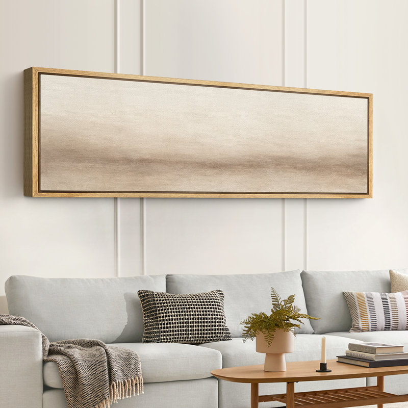 Large Framed Canvas Print Wall Art - Beige Abstract Landscape Print for Modern Neutral Home Decor, 20" H x 60" W, Natural