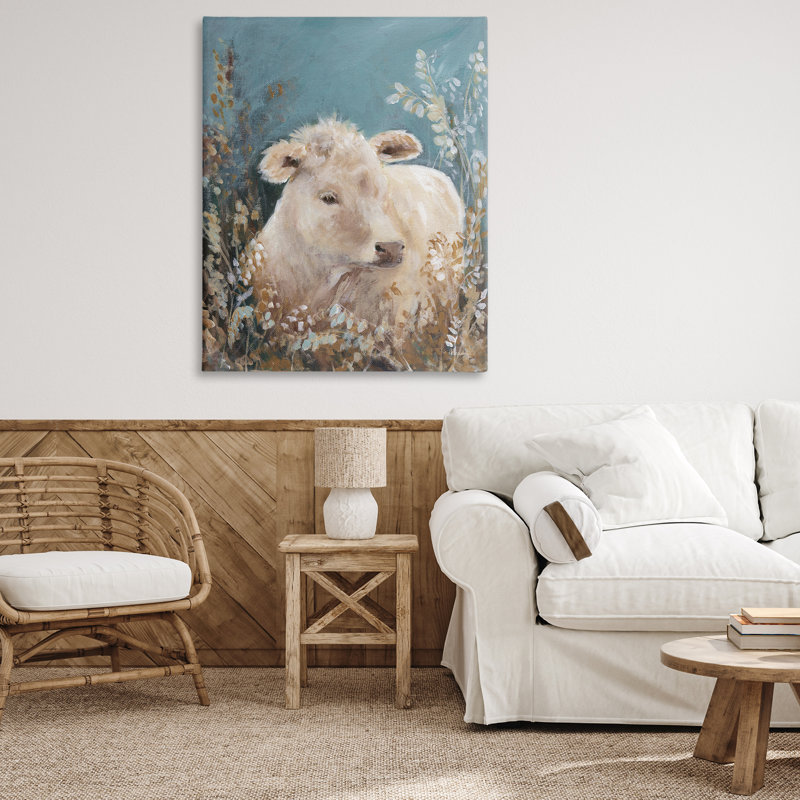 Toile douce «Bovins parmi fleurs», design par Amanda Hilburn, H 48 po x l 36 po