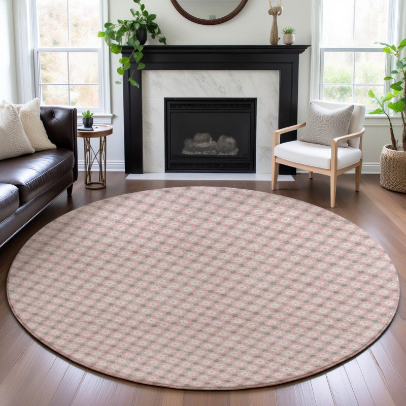 Premium Machine Washable Sykora AMF1428 Lattice Rug, Round 8'