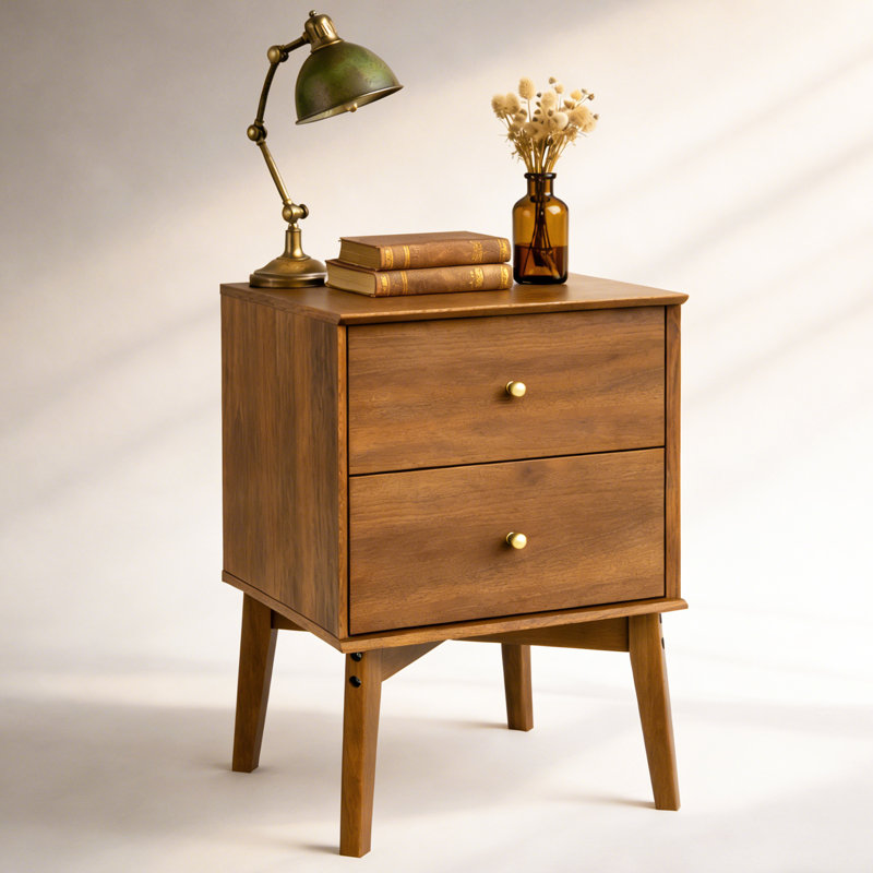 Table de chevet 2 tiroirs Mid-Century, Walnut