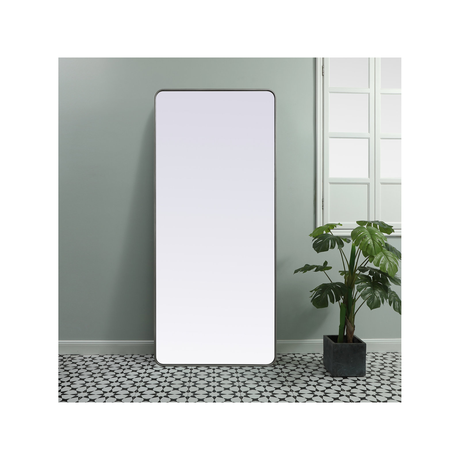Sabine Metal Rounded Rectangle Wall Mirror, Silver, 72" x 32"