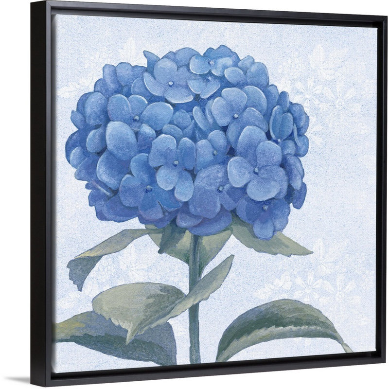 «Blue Hydrangea III», art mural sur toile, Toile avec cadre noir, H 20 po x l 20 po x P 1,75 po